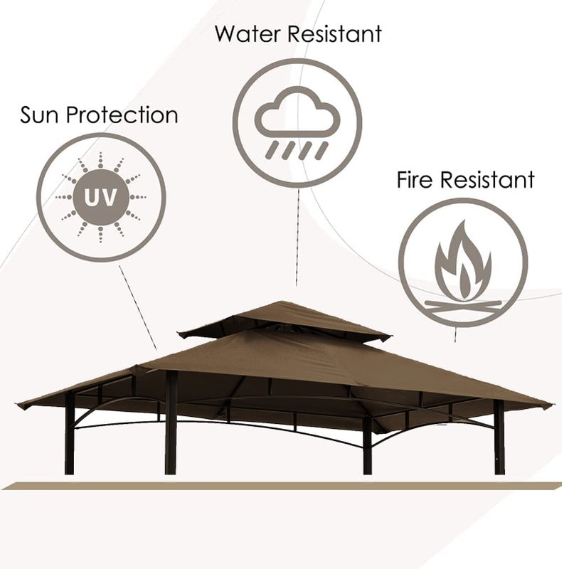 Hugline Grill Gazebo Replacement Canopy Roof - Hugline 5x8 Outdoor Grill Shelter Canopy Top Double Tiered BBQ Tent Cover Fit for Model L-GG001PST-F (Brown) - Image 2
